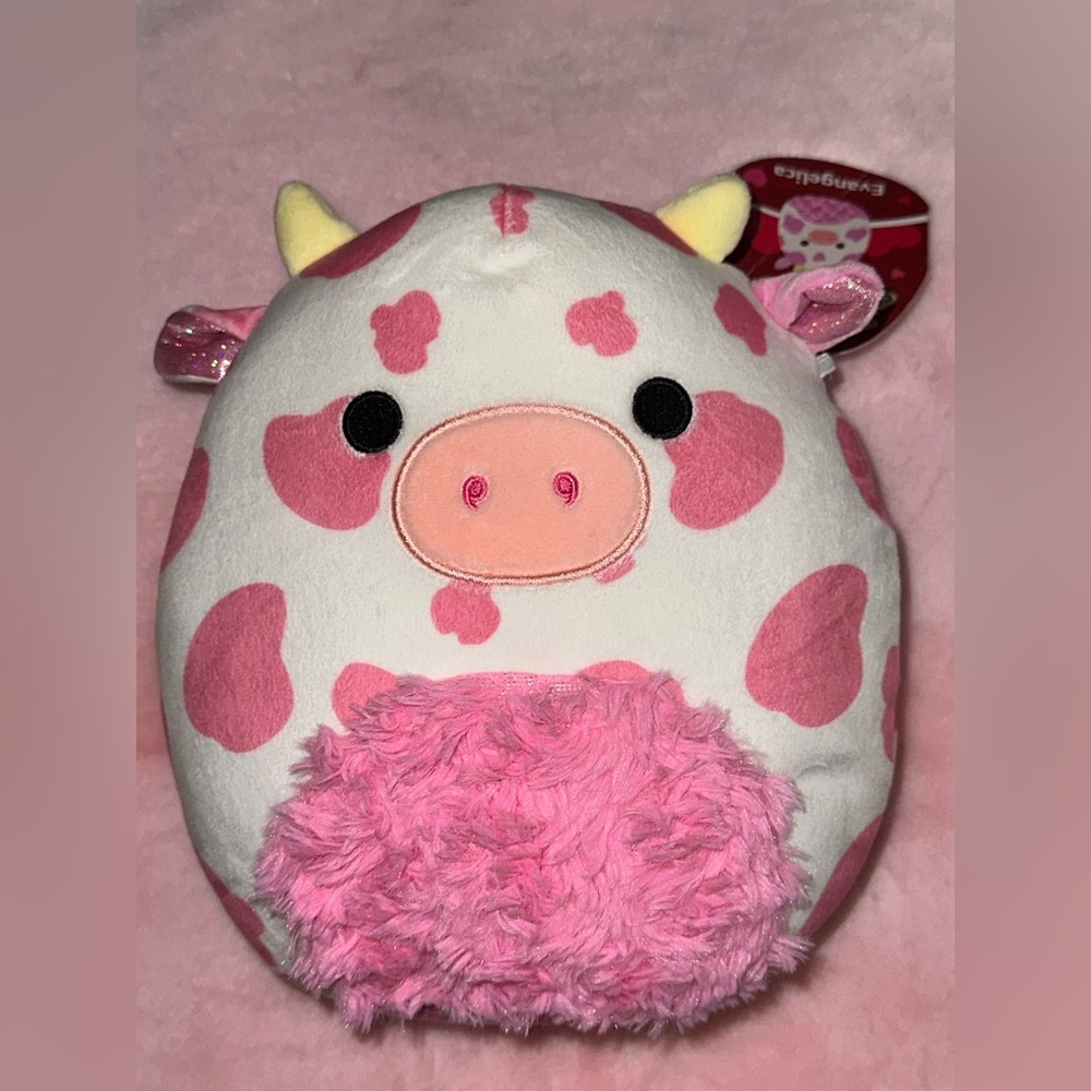 Squishmallow Evangélica Pink White Cow Squishmallows 8” NWT